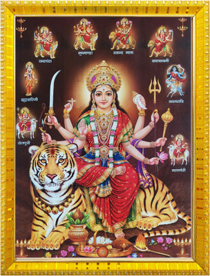 koshtak Durga Ambe Sherawali Nav Durga on Tiger Religious Frame
