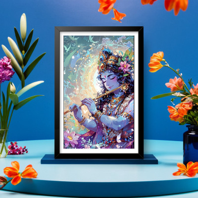 Art Recall Radha krishna frame | A4 Size | Radhe krishna photo frame Digital Reprint 14 inch x 10 inch Painting(With Frame)