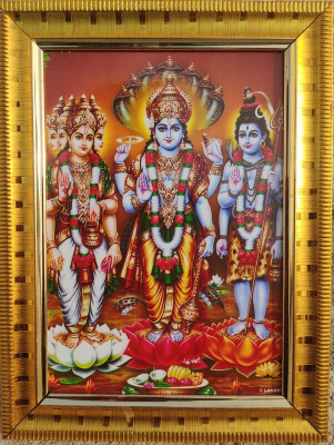 VJ ENTERPRISES Brahma Vishnu and Maheshwara Religious Frame