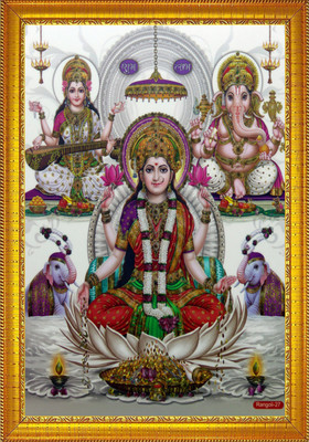 jog craft laxmi ganesh saraswati ji photo, laxmi ji deepawali poojan panna Religious Frame