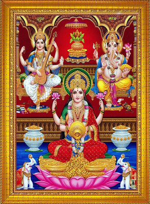 DropTopDecor Laxmi ganesh saraswati ji Religious Frame