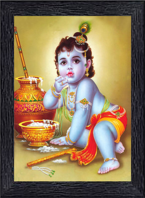 BISRAT CREATIONS Shri Krishna / Laddu Gopal photo frame Digital Reprint 14 inch x 10 inch Painting(With Frame)