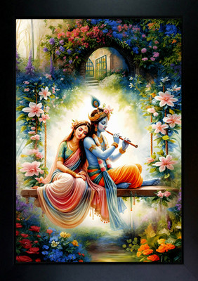 CrowdHall Radha krishna Photo Frame | Radha krishna Painting Digital Reprint 13.5 inch x 10 inch Painting(With Frame)