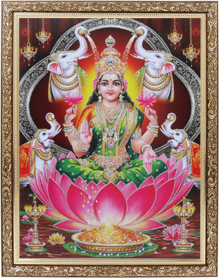 BM Traders Lakshmi Maa Zari Artwork Photo In Copper Gold Artwork Frame Big (14 X 18 Inches) Religious Frame