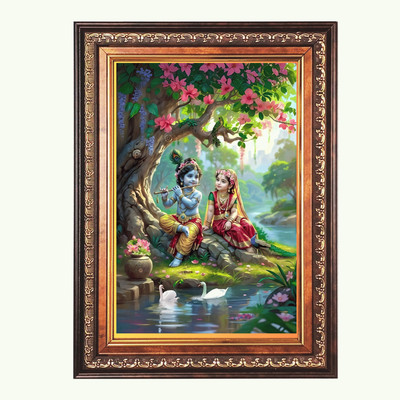 HitechMart Sri Radha Krishna Color Photo 10x14 Inch Religious Frame