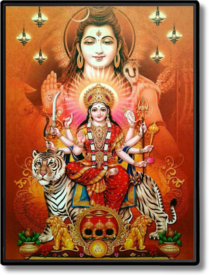 HitechMart Durga with Shiva Laminated Photo Religious Frame
