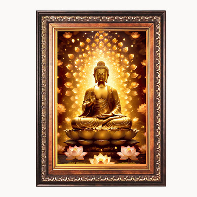 HitechMart Lord Gautam Buddha Color Photo frame 16x20 Inch Religious Frame