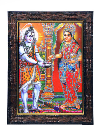 Dharmikk Lord Shiv & Maa AnnapurnaReligious Photo Framed for Wall and Pooja Religious Frame