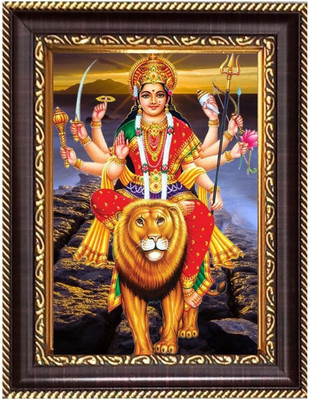 HitechMart Mas Durga Digital Print Photo 8.7x10.7 inches Religious Frame