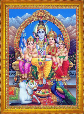 Stuthi Arts SHIV PARIWAR GOLDEN PHOTO Religious Frame