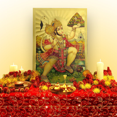 HAWAI Handicraft Bajrang Bali Hanuman Ji God Photo with Frame for Pooja Religious Frame