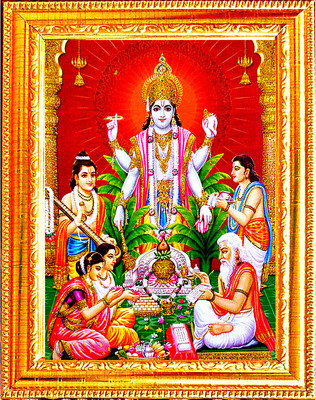 VCARTNOW Lord Satyanarayan Swamy Vishnu Avatar Gold Coated Photo Frame for MandirFrame Religious Frame