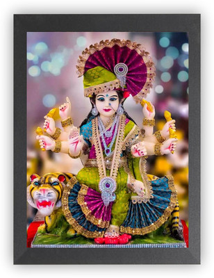 US COLLECTION Durga Maa on Tiger MATA vaishno Devi pindi roop photo frame Photo Frame Religious Frame