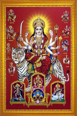 jog craft durga maa golden photo frame, mata ji photo Religious Frame