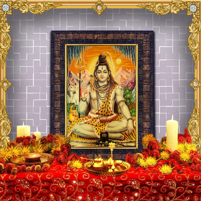 HAWAI Lord Shiva Golden Foil Print Gold Plated Photo Frame For Worship Religious Frame