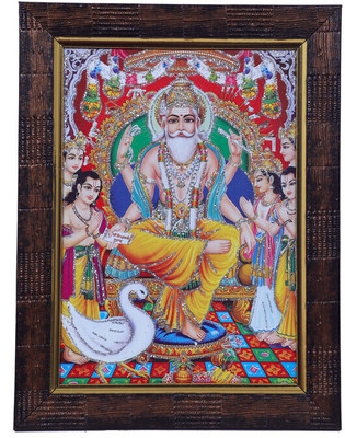 Dharmikk Vishwakarma ji darbar Hindu God Wooden Photo Frame Rectangular, Wall Mount Religious Frame