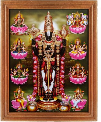 mperor God Venkateswara Swamy with Lakshmi in an original teak wood frame. Religious Frame