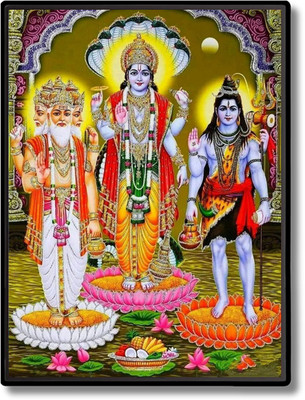 HitechMart Brahma Vishnu & Shiva Laminated Photo Religious Frame
