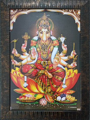DIGITOUCH DESIGN Varahi Devi Amman In Lotus Brown Photo Frame 13x10 Inch Religious Frame