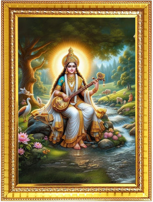 HitechMart Mata Saraswati Devi Goddess of Knowledge Photo Frame 14x18 Inches Religious Frame