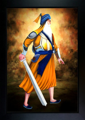 CrowdHall Baba Deep Singh Ji Photo Frame Digital Reprint 13.5 inch x 10 inch Painting(With Frame)