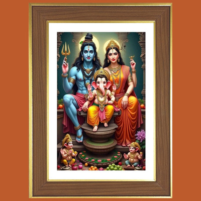 HitechMart Lord Shiva and Parvathi and ganesha Photo Frame 18x22 Inches Religious Frame