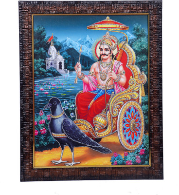 Dharmikk Shani Dev maharaj wooden Photo Frame with Wall Hook, 1 Piece Religious Frame