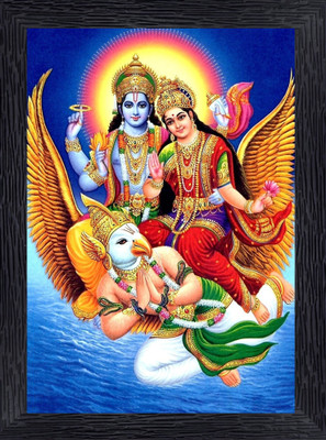 BISRAT CREATIONS Lord Vishnu and Goddess Lakshmi on Garuda Photo Frame size - 10 /13.5 inch Religious Frame