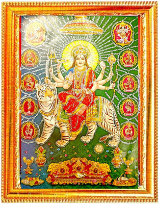 SUNINOW Durga maa silver zari Religious Frame