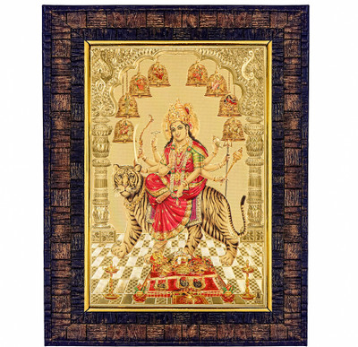 HAWAI Durga Devi NavDurga Sherawali Gold Plated Foil Embossed photo frame(8.5x6.5in) Religious Frame