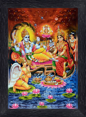 Bmsales Bisrat Creations Bhagwan Vishnu Laxmi Photo Frame Size : 10 Inch / 13.5 Inch Religious Frame