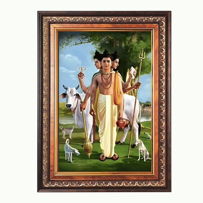 HitechMart Sri Dattatreya Swami Color Photo frame 10x14 Inch Religious Frame