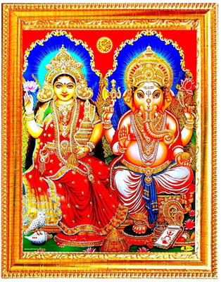 SUNINOW silver zari laxmi ganesh Religious Frame