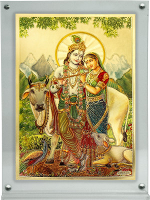 HAWAI Gold Plated Radha Krishna Photo Magentic Tabletop Acrylic Frame(8x5.8 in) Religious Frame