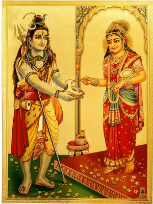 HAWAI Lord Shiva and Maa annapurna devi Gold Plated Photo(No Frame Include) Religious Frame