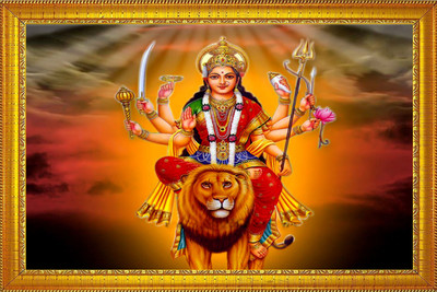 jog craft durga maa golden photo frame, mata ji photo Religious Frame