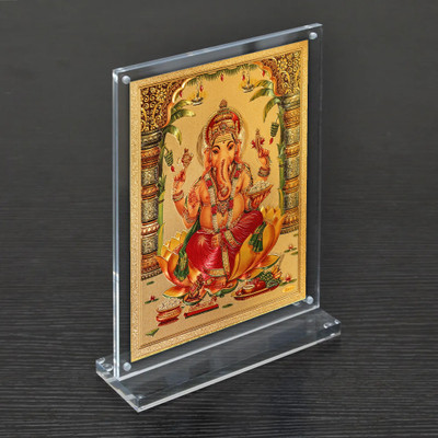 HAWAI Gold Plated Lord Ganesha Ganpati Photo with Acrylic Frame(8x5.8 in) Religious Frame
