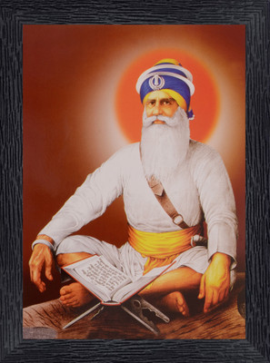 BISRAT CREATIONS Baba Deep Singh Ji Religious Wood Wall Hanging Photo Frame Size-10/14 Inch ,A4 Digital Reprint 14 inch x 10 inch Painting(With Frame)