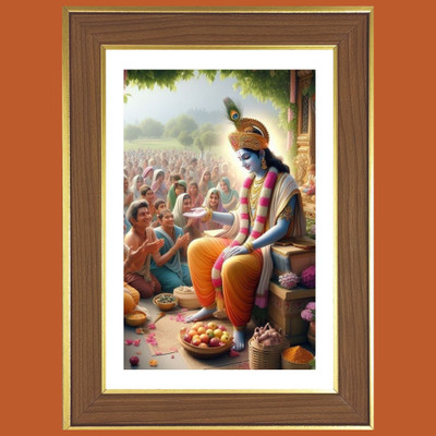 HitechMart Lord Krishna With Devotees Photo Frame 14x18 Inches Religious Frame