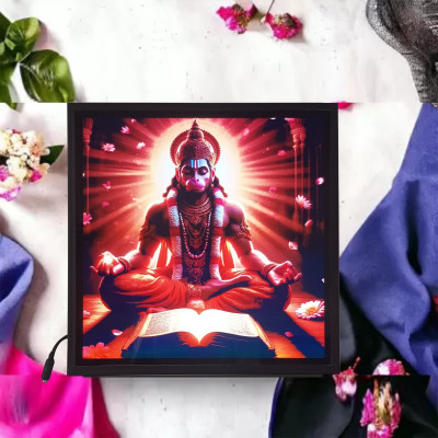 crystalsign Beautiful Lord Hanumana LED Photo 12x12 Inches Religious Frame