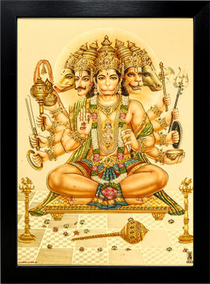 HAWAI Pancha Mukhi Hanuman Ji Gold Plated Wall Hanging Photo frame (13x9inch) Religious Frame