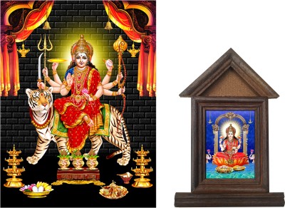 mperor Lord Durga Laminated Digital Re-Print & Lord Lakshmi Original Teak Wooden Temple Religious Frame