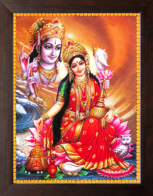 Artcoin Lord Vishnu & Goddess Lakshmi Painting for Home & Temple, Religious Frame
