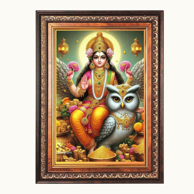 HitechMart Shi Maa Laxmi Color Photo 10x14 Inch Religious Frame