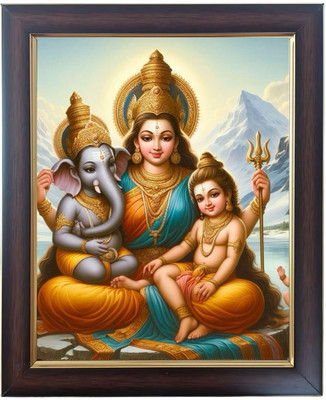 Hitech Hitech Sales Durga Mata with Ganesha And Kartika Religious Frame