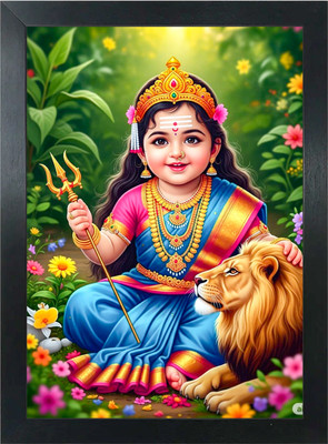GAYATRIGRAPHICS Little Durga Mata Wooden laminated 9x13 Inch Religious Frame