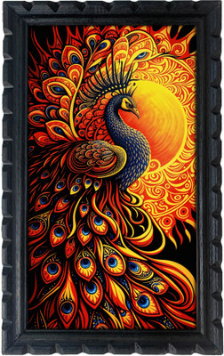 EMPEROR ART GALLERY Celtic Peacock Wall Art, 28 x 51 cm,Digital Print, Black Carved Wooden Frame Religious Frame