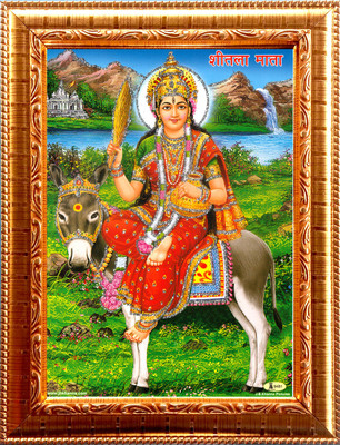 Deshkart SHITALA MATA GOLDEN PHOTO FRAME SMALL SIZE (6.5 X 8.5) INCH RECTANGULAR Religious Frame