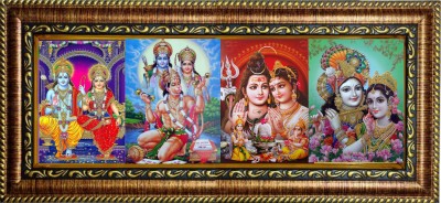 HitechMart Shree Ram Sita, Hanuman Ji, and Lord Shiv Parvati, and Shree Krishna Radha Religious Frame