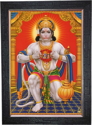 HandNCreations Hanuman ji with Shri Ram and Sita in His Heart , Black Texture Religious Frame